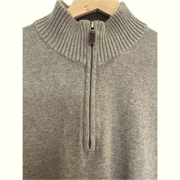 Eddie Bauer Men's Beige 1/4 Zip Mock Neck Knit Pullover Cotton Cashmere Blend; L - Picture 2 of 8